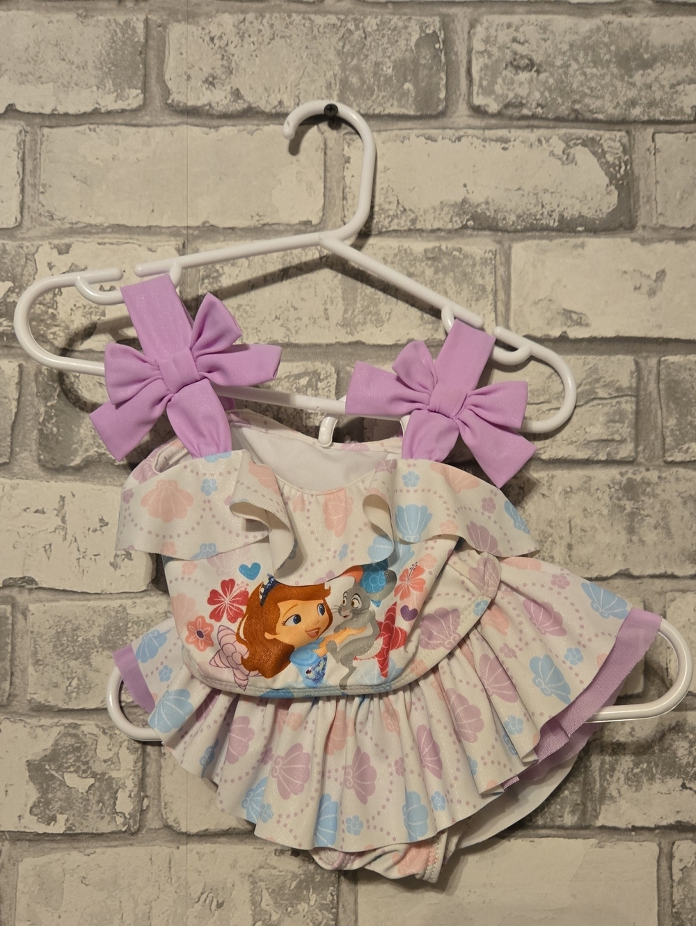 Disney Lilac Bow Sofia the First Two-Piece Swim Set in Pastel Shells